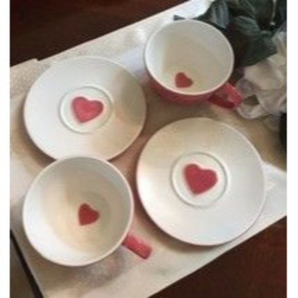 2 Starbucks Coffee Co. 2005 Pink Heart 12 oz. Cup and Saucer Set 4 Pieces LNC - Picture 2 of 7